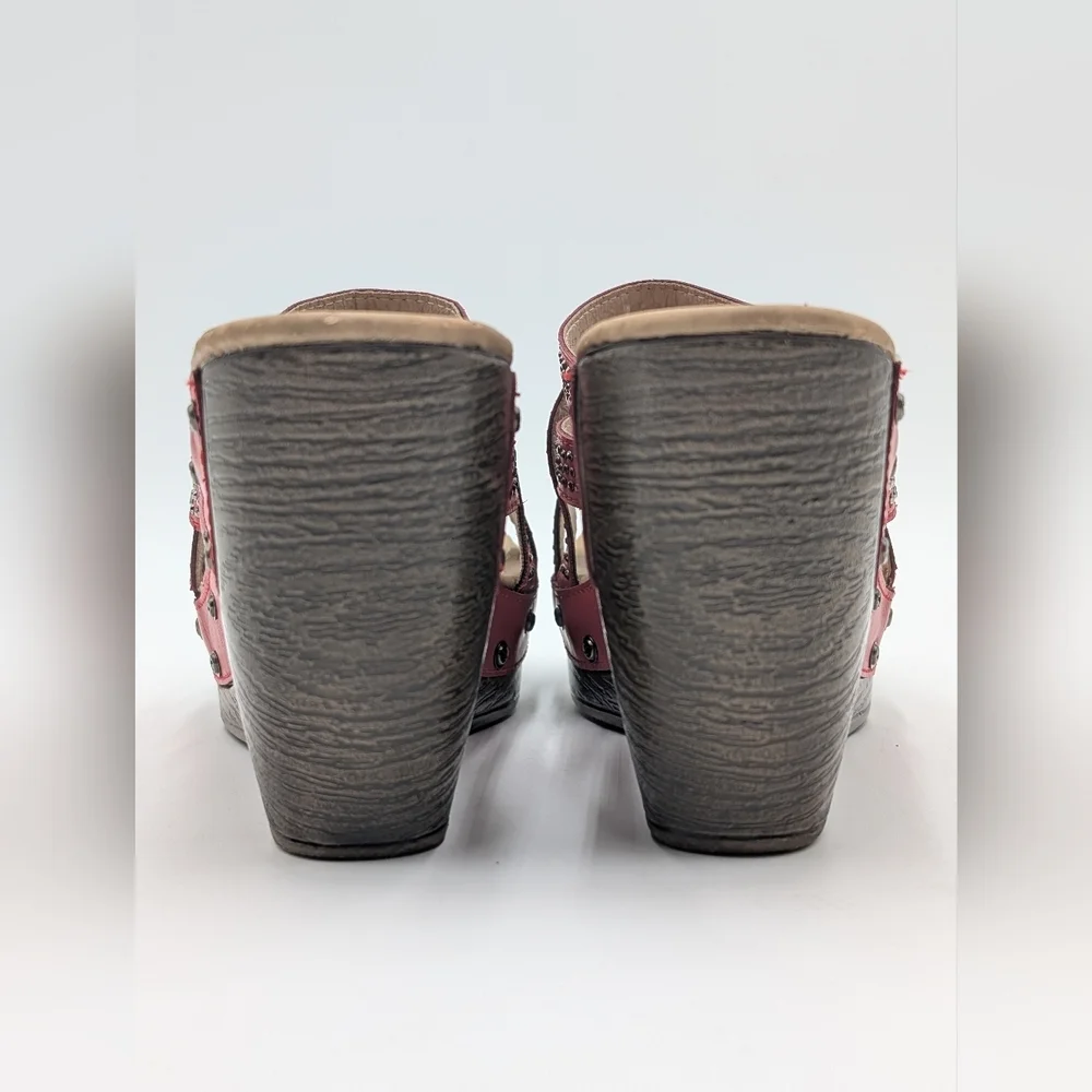 Patrizia By Spring Step Studded Red Sequin High Heel Wedge Sandal Sz US 9 EU 40 - Picture 14 of 16